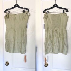 Reformation Dress Sawyer Linen Off-Shoulder Mini Green Dried Herbs 10 NWT